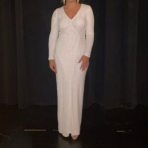 White fully beaded gown